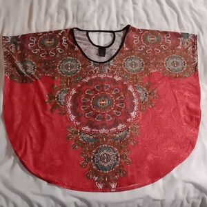 Wrapper Medium Blouse Orange, Blue, Yellow, White And Green Great Condition